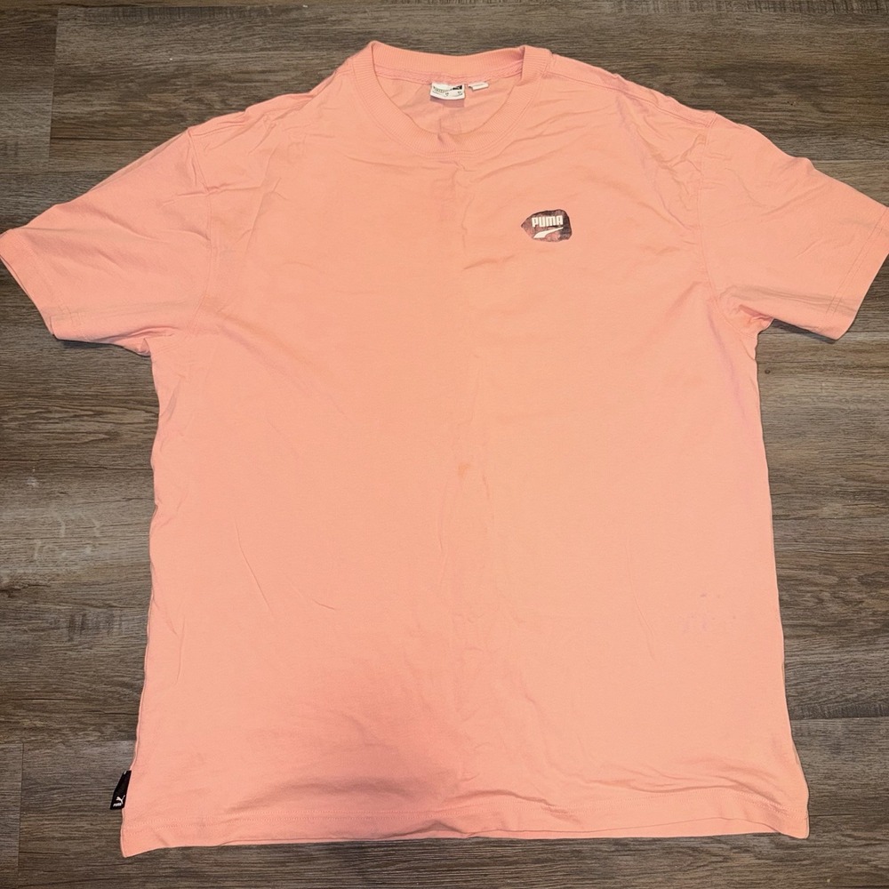 PUMA Pink Graphic Logo Print Crew Neck Short Sleeve T-Shirt Men's L